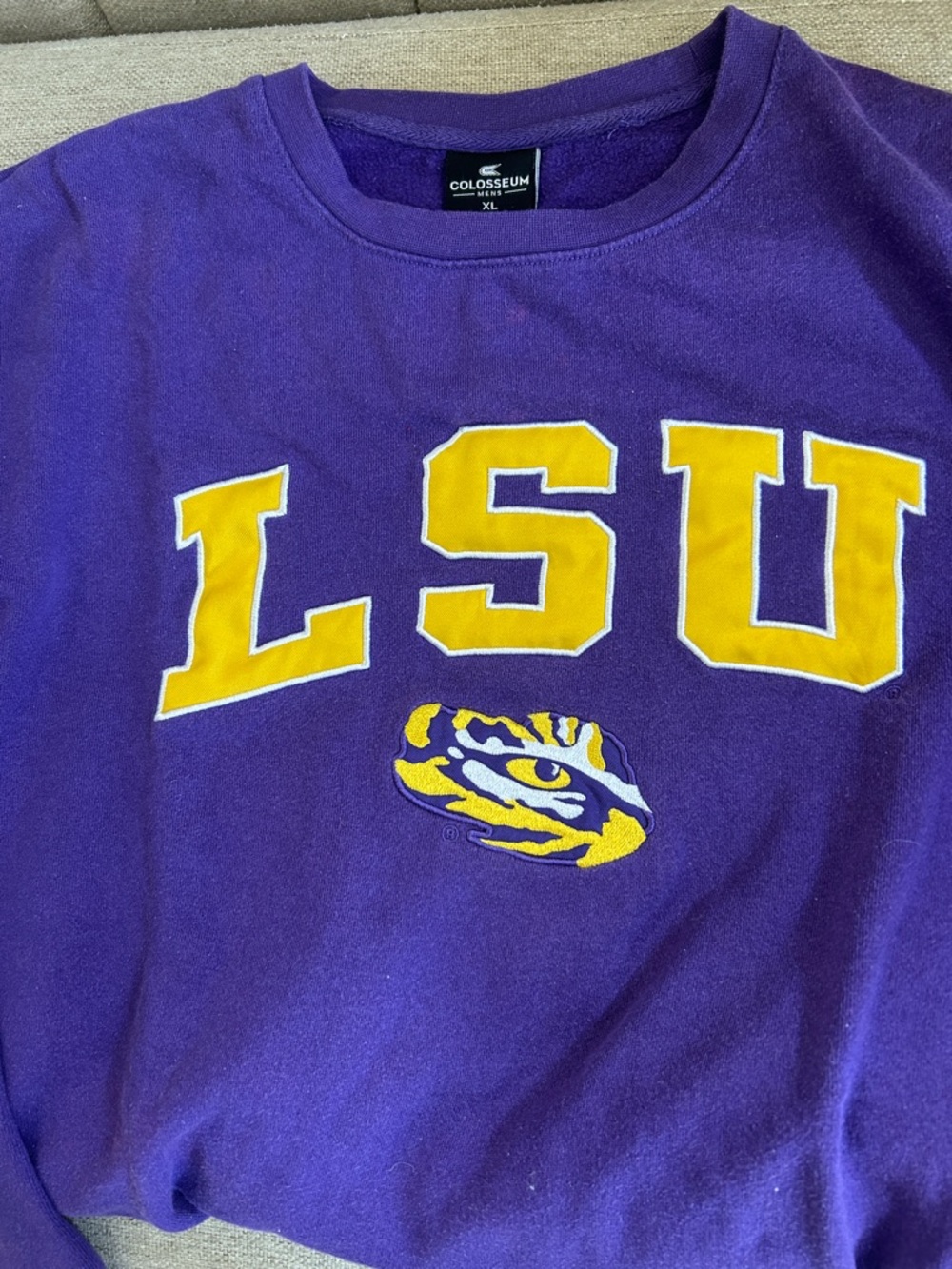 Colosseum Purple LSU Sweatshirt with Gold Lettering